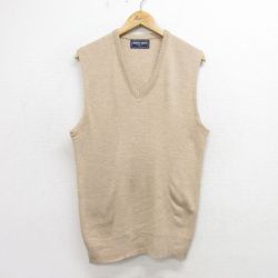 【50%OFF】M★古着 ニット ベスト メンズ 80年代 80s 無地 Vネック USA製 ベージュ カーキ 24oct23 中古 トップス