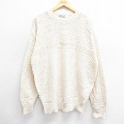 XL★古着 長袖 セーター メンズ 90年代 90s 大きいサイズ コットン クルーネック USA製 生成り 24oct23 中古 ニット トップス