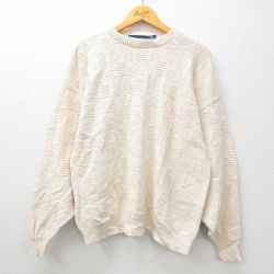 【50%OFF】XL★古着 長袖 セーター メンズ 90年代 90s コットン クルーネック USA製 白 ホワイト 24oct24 中古 ニット トップス