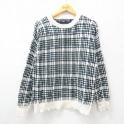 M★古着 長袖 セーター メンズ 90年代 90s クルーネック USA製 白他 ホワイト チェック 24oct24 中古 ニット トップス