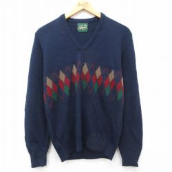 ニット長袖セーター アーガイル ネイビー S | 古着