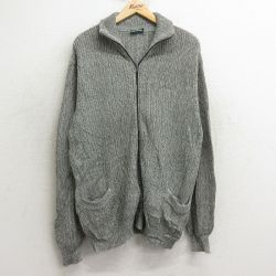XL★古着 HABAND 長袖 フルジップ ニット カーディガン メンズ 90年代 90s 無地 グレー 24oct24 中古 トップス