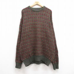 XL★古着 リバティ 長袖 セーター メンズ 90年代 90s 大きいサイズ コットン クルーネック USA製 緑他 グリーン 24oct25 中古 ニット トップス