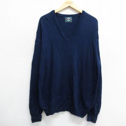 【50%OFF】XL★古着 ジャンセン 長袖 セーター メンズ 90年代 90s 無地 Vネック USA製 紺 ネイビー 24oct26 中古 ニット トップス