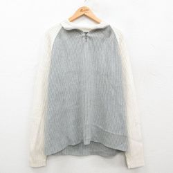 XL★古着 ラルフローレン Ralph Lauren 長袖 ブランド フルジップ セーター メンズ 00年代 00s ワンポイントロゴ ラグラン ツートンカラー コットン グレー他 24oct26 中古 ニット トップス