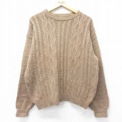 XL★古着 セントジョンズベイ 長袖 ケーブル セーター メンズ 90年代 90s コットン クルーネック USA製 茶 ブラウン 24oct28 中古 ニット トップス