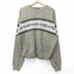 【50%OFF】L★古着 ベーシックエディションズ 長袖 セーター メンズ 00年代 00s アクリル クルーネック 緑系 グリーン 霜降り他 24oct29 中古 ニット トップス