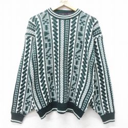 M★古着 長袖 セーター メンズ 90年代 90s アクリル クルーネック 緑他 グリーン 24oct29 中古 ニット トップス