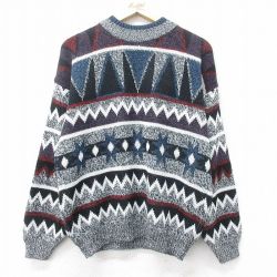 【50%OFF】L★古着 TODAYS NEWS 長袖 セーター メンズ 90年代 90s アクリル モックネック ハイネック 黒他 ブラック 24oct29 中古 ニット トップス