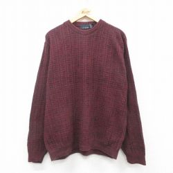 【50%OFF】XL★古着 長袖 セーター メンズ 90年代 90s 手織り クルーネック USA製 エンジ他 24oct30 中古 ニット トップス
