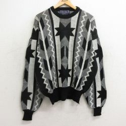 XL★古着 長袖 セーター メンズ 90年代 90s 大きいサイズ アクリル クルーネック 黒他 ブラック 24oct31 中古 ニット トップス