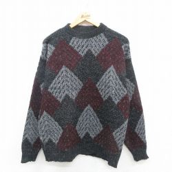 M★古着 長袖 セーター メンズ 90年代 90s アクリル クルーネック USA製 黒系他 ブラック 24oct31 中古 ニット トップス