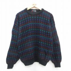 M★古着 長袖 セーター メンズ 90年代 90s アクリル クルーネック USA製 黒他 ブラック 24oct31 中古 ニット トップス