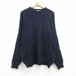 【50%OFF】XL★古着 ノーティカ NAUTICA 長袖 ブランド セーター メンズ 90年代 90s ワンポイントロゴ コットン クルーネック 紺 ネイビー 24nov01 中古 ニット トップス