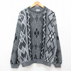 【50%OFF】XL★古着 長袖 セーター メンズ 90年代 90s アクリル クルーネック USA製 黒他 ブラック 24nov01 中古 ニット トップス