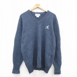 L★古着 長袖 セーター メンズ 90年代 90s BERMUDA ウール Vネック 紺 ネイビー 24nov01 中古 ニット トップス