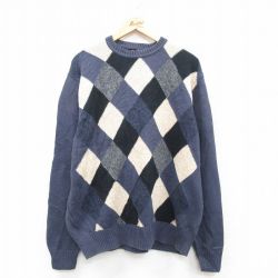 XL★古着 ドッカーズ 長袖 セーター メンズ 00年代 00s コットン クルーネック 紺他 ネイビー 24nov01 中古 ニット トップス