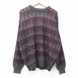 XL★古着 ジャンセン 長袖 セーター メンズ 00年代 00s 大きいサイズ アクリル クルーネック 濃グレー 霜降り他 24nov01 中古 ニット トップス