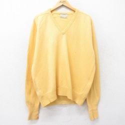 XL★古着 エルエルビーン LLBEAN 長袖 セーター メンズ 80年代 80s 無地 ラムウール Vネック USA製 黄 イエロー 24nov01 中古 ニット トップス