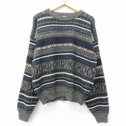 XL★古着 ベーシックエディションズ 長袖 セーター メンズ 00年代 00s フェアアイル 大きいサイズ アクリル クルーネック 黒他 ブラック 24nov01 中古 ニット トップス
