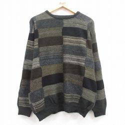 L★古着 長袖 セーター メンズ 00年代 00s アクリル クルーネック 黒他 ブラック 24nov01 中古 ニット トップス
