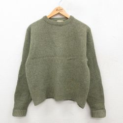 M★古着 長袖 セーター メンズ 80年代 80s 無地 シェットランドウール クルーネック 薄緑 グリーン 24nov01 中古 ニット トップス