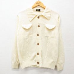 【50%OFF】S★古着 長袖 ニット カーディガン メンズ 80年代 80s アクリル 白 ホワイト 24nov02 中古 トップス