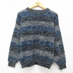 M★古着 長袖 セーター メンズ 00年代 00s アクリル クルーネック 黒他 ブラック 24nov02 中古 ニット トップス