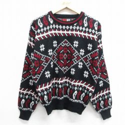 L★古着 TODAYS NEWS 長袖 セーター メンズ 90年代 90s アクリル クルーネック 黒他 ブラック 24nov05 中古 ニット トップス