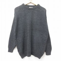 L★古着 長袖 セーター メンズ 90年代 90s アクリル クルーネック 濃グレー 霜降り 24nov06 中古 ニット トップス