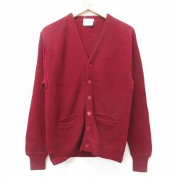 S★古着 長袖 ニット カーディガン メンズ 80年代 80s 無地 アクリル エンジ 24nov06 中古 トップス