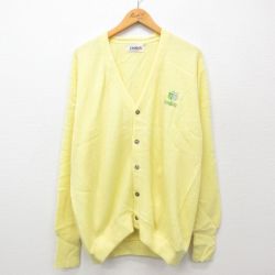 XL★古着 IZOD 長袖 ニット カーディガン メンズ 70年代 70s LONG BOAT アクリル USA製 黄 イエロー 24nov08 中古 トップス