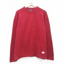 XL★古着 トミーヒルフィガー TOMMY HILFIGER トミージーンズ 長袖 ブランド セーター メンズ 90年代 90s ワンポイントロゴ コットン クルーネック エンジ 24nov12 中古 ニット トップス