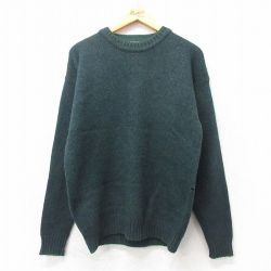 M★古着 ウールリッチ WOOLRICH 長袖 セーター メンズ 00年代 00s 無地 手織り クルーネック 緑 グリーン 霜降り 24nov12 中古 ニット トップス