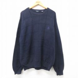 【50%OFF】IZOD 長袖セーター ワンポイントロゴ ネイビーチェック XL | 古着