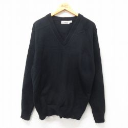 M★古着 長袖 セーター メンズ 90年代 90s 無地 アクリル Vネック USA製 黒 ブラック 24nov12 中古 ニット トップス