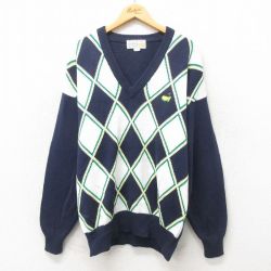 L★古着 長袖 セーター メンズ 90年代 90s アーガイル ゴルフ Vネック 濃紺 ネイビー 24nov12 中古 ニット トップス