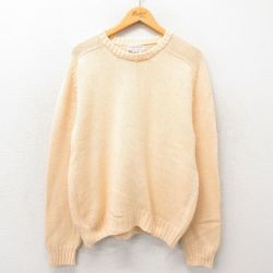L★古着 長袖 セーター メンズ 80年代 80s 無地 コットン クルーネック USA製 薄オレンジ 24nov12 中古 ニット トップス