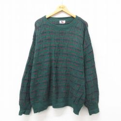 【50%OFF】XL★古着 長袖 セーター メンズ 90年代 90s 大きいサイズ コットン クルーネック USA製 緑 グリーン 24nov12 中古 ニット トップス