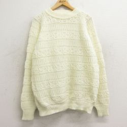 L★古着 長袖 セーター メンズ 80年代 80s ラグラン アクリル クルーネック 白 ホワイト 24nov12 中古 ニット トップス