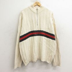 XL★古着 ラルフローレン Ralph Lauren ポロジーンズ 長袖 ブランド ハーフジップ セーター メンズ 00年代 00s ワンポイントロゴ 大きいサイズ コットン 生成り 24nov14 中古 ニット トップス
