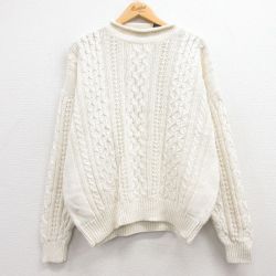 XL★古着 STRUCTURE 長袖 ケーブル セーター メンズ 00年代 00s 大きいサイズ モックネック ハイネック 生成り 24nov15 中古 ニット トップス