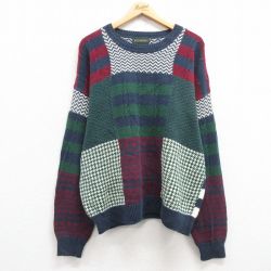 XL★古着 長袖 セーター メンズ 00年代 00s 大きいサイズ クルーネック 紺他 ネイビー 24nov15 中古 ニット トップス
