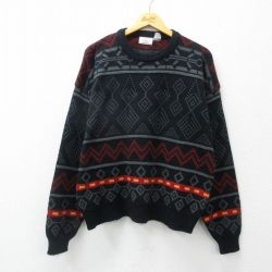 XL★古着 シアーズ 長袖 セーター メンズ 90年代 90s アクリル クルーネック 黒他 ブラック 24nov16 中古 ニット トップス