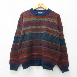 XL★古着 シアーズ 長袖 セーター メンズ 90年代 90s アクリル クルーネック 紺他 ネイビー 24nov16 中古 ニット トップス