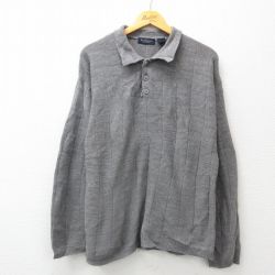 【50%OFF】L★古着 バンヒューセン 長袖 セーター メンズ 襟付き アクリル グレー 24nov16 中古 ニット トップス