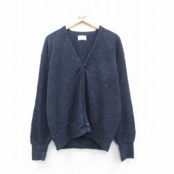 L★古着 長袖 ニット カーディガン メンズ 90年代 90s 無地 USA製 紺 ネイビー 24nov19 中古 トップス