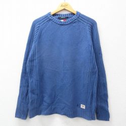 M★古着 トミーヒルフィガー TOMMY HILFIGER トミージーンズ 長袖 ブランド セーター メンズ 90年代 90s ワンポイントロゴ コットン クルーネック 薄紺 ネイビー 24nov19 中古 ニット トップス