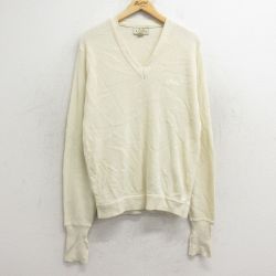 【50%OFF】XL★古着 IZOD 長袖 セーター メンズ 90年代 90s ワンポイントロゴ アクリル Vネック 薄ベージュ カーキ 24nov20 中古 ニット トップス