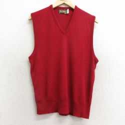 M★古着 シアーズ ニット ベスト メンズ 80年代 80s 無地 アクリル Vネック 赤 レッド 24nov20 中古 トップス